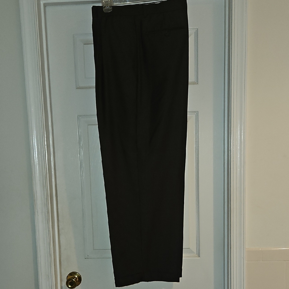 Phat Farm Men's Pants, Black with Brown Pinstripes, 38 W, Front Pleats